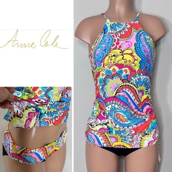 New. Anne Cole colorful tankini set. L-top/M-bottom. Retails $139 - Picture 1 of 10